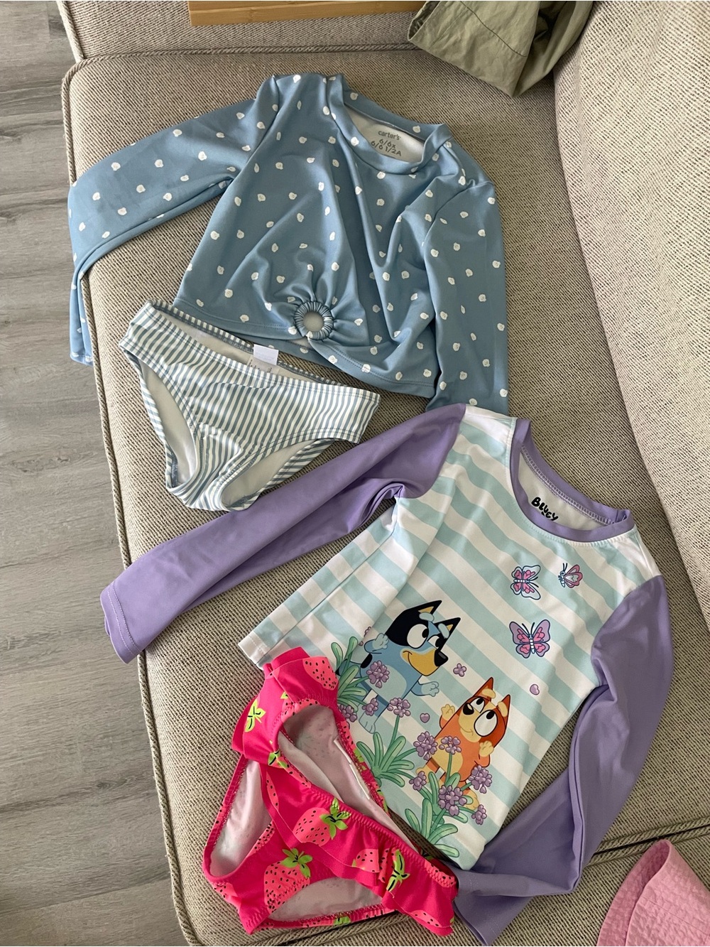 OshKosh B'gosh Girls Long-Sleeve Rashguard Swim Set - Blue, Lavender, Pink